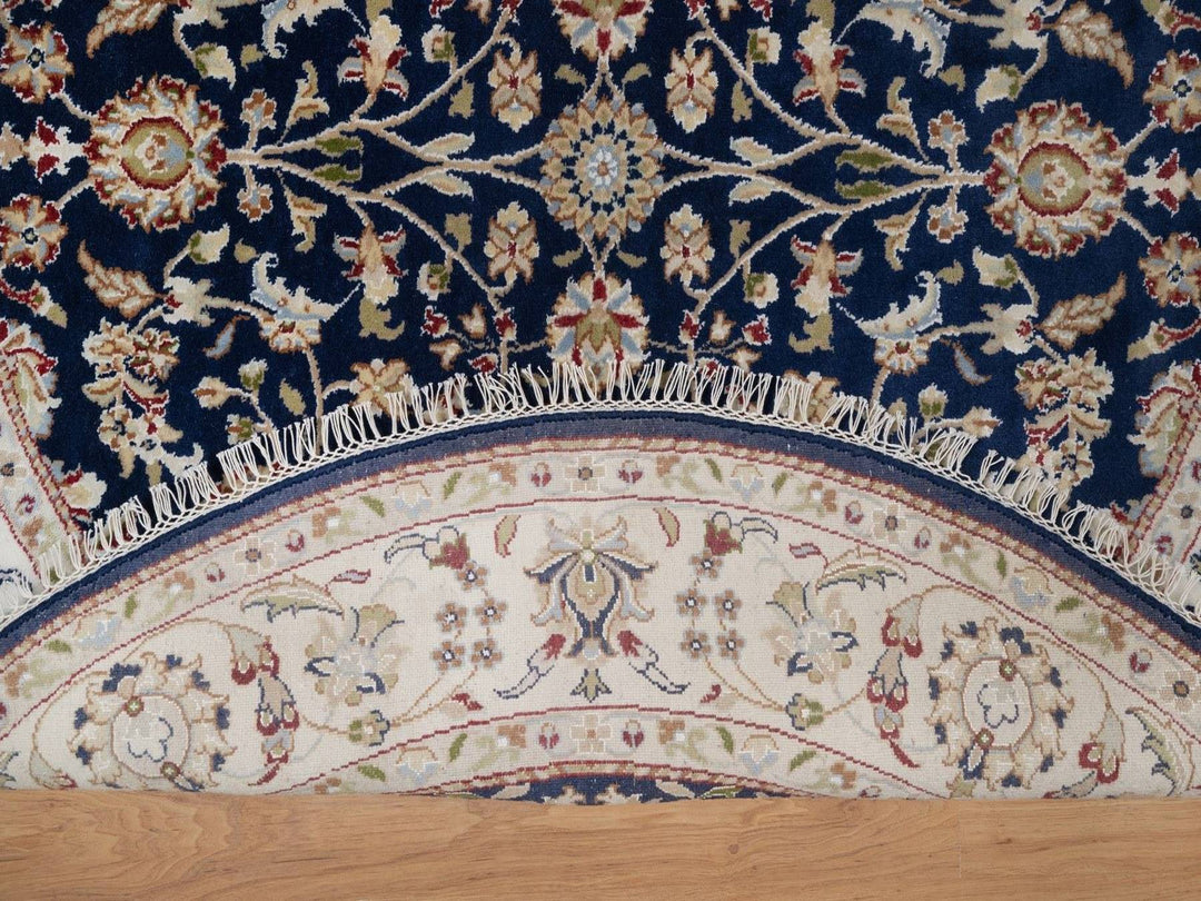 5'1" x 5'1" New Hand Knotted Blue Wool & Silk Round Oriental Rug - MOA10291556