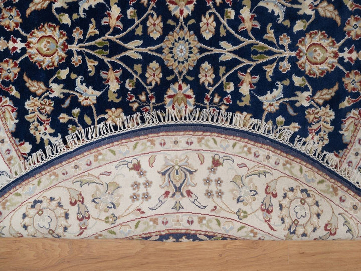 5'1" x 5'1" New Hand Knotted Blue Wool & Silk Round Oriental Rug - MOA10291556