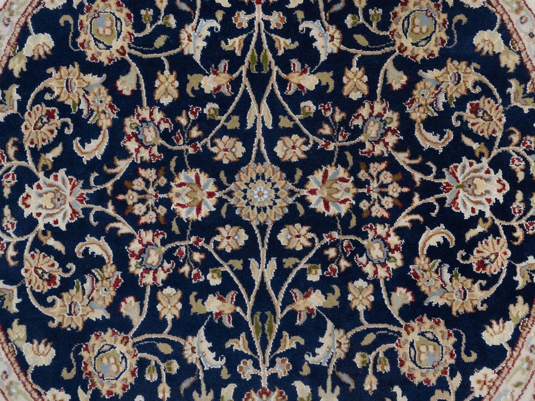 5'1" x 5'1" New Hand Knotted Blue Wool & Silk Round Oriental Rug - MOA10291556