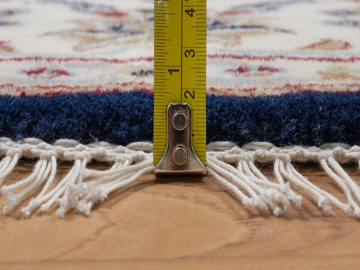 5'1" x 5'1" New Hand Knotted Blue Wool & Silk Round Oriental Rug - MOA10291556