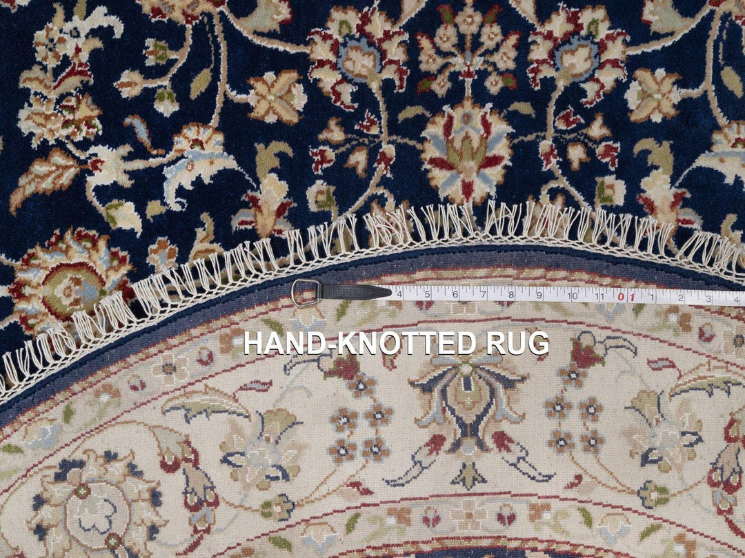 5'1" x 5'1" New Hand Knotted Blue Wool & Silk Round Oriental Rug - MOA10291556