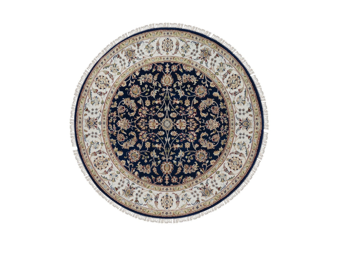 5'0" x 5'0" New Hand Knotted Blue Wool & Silk Round Oriental Rug - MOA10291557