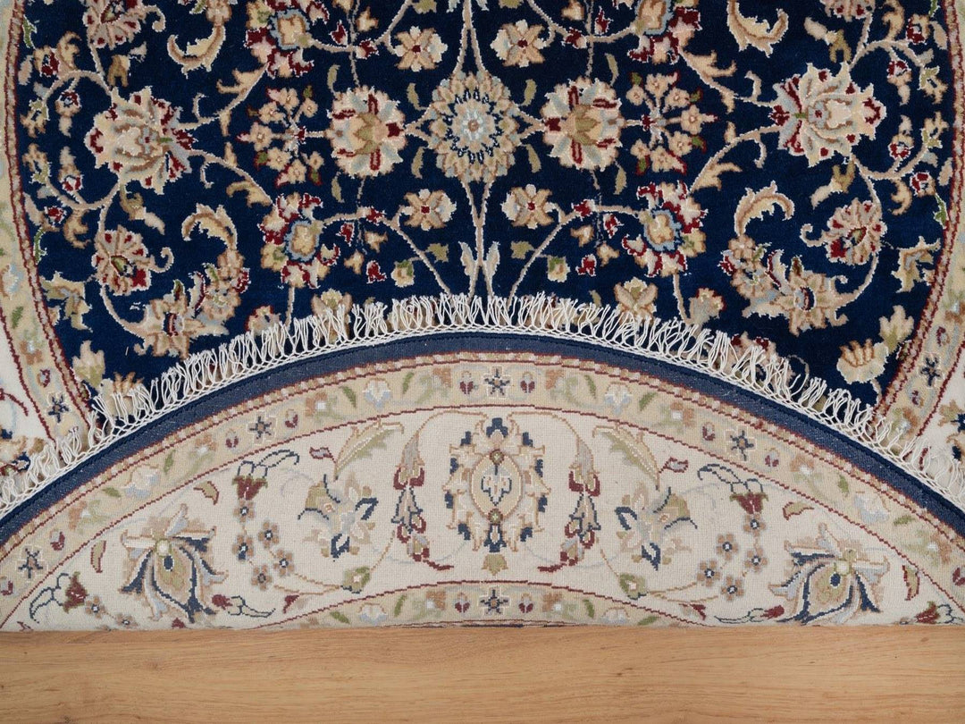 5'0" x 5'0" New Hand Knotted Blue Wool & Silk Round Oriental Rug - MOA10291557