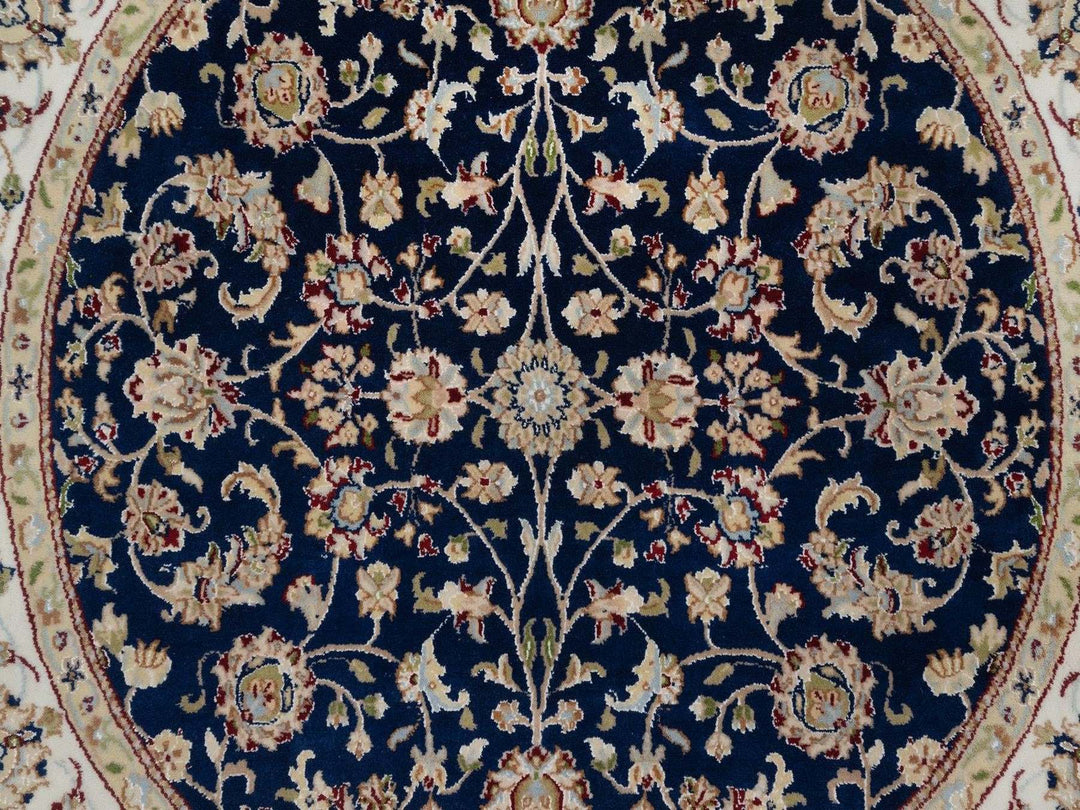 5'0" x 5'0" New Hand Knotted Blue Wool & Silk Round Oriental Rug - MOA10291557
