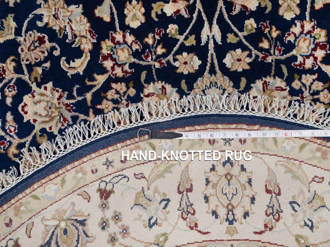 5'0" x 5'0" New Hand Knotted Blue Wool & Silk Round Oriental Rug - MOA10291557