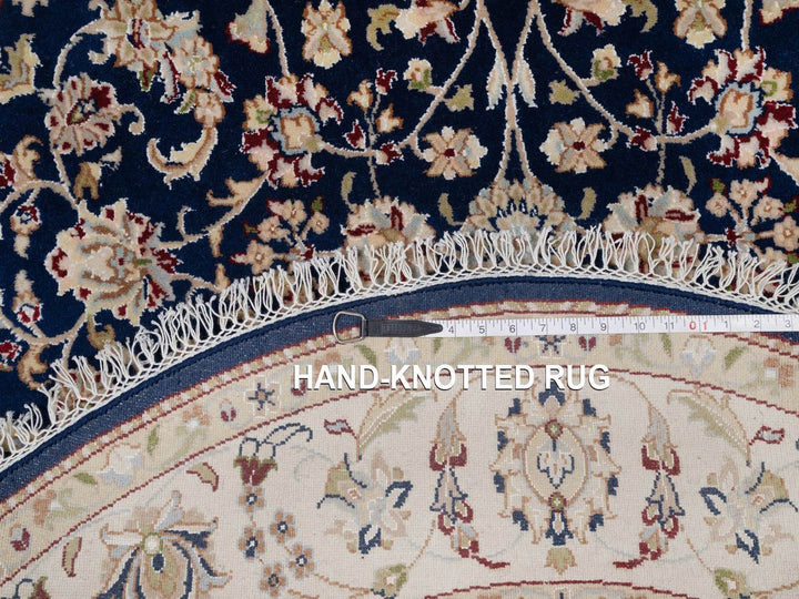 5'0" x 5'0" New Hand Knotted Blue Wool & Silk Round Oriental Rug - MOA10291557
