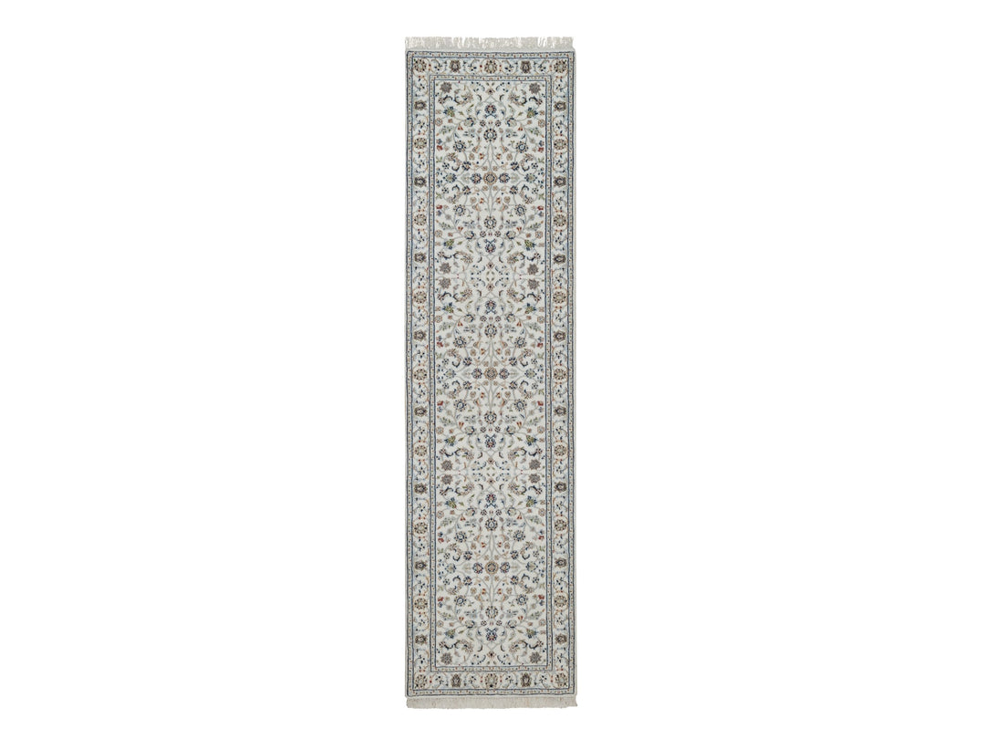 2'8" x 10'2" New Hand Knotted Ivory Wool & Silk Runner Oriental Rug - MOA10291558