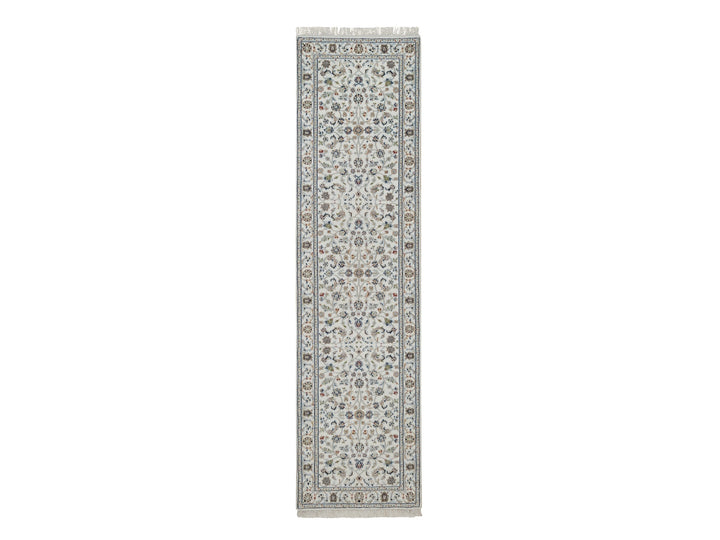 2'8" x 10'2" New Hand Knotted Ivory Wool & Silk Runner Oriental Rug - MOA10291558