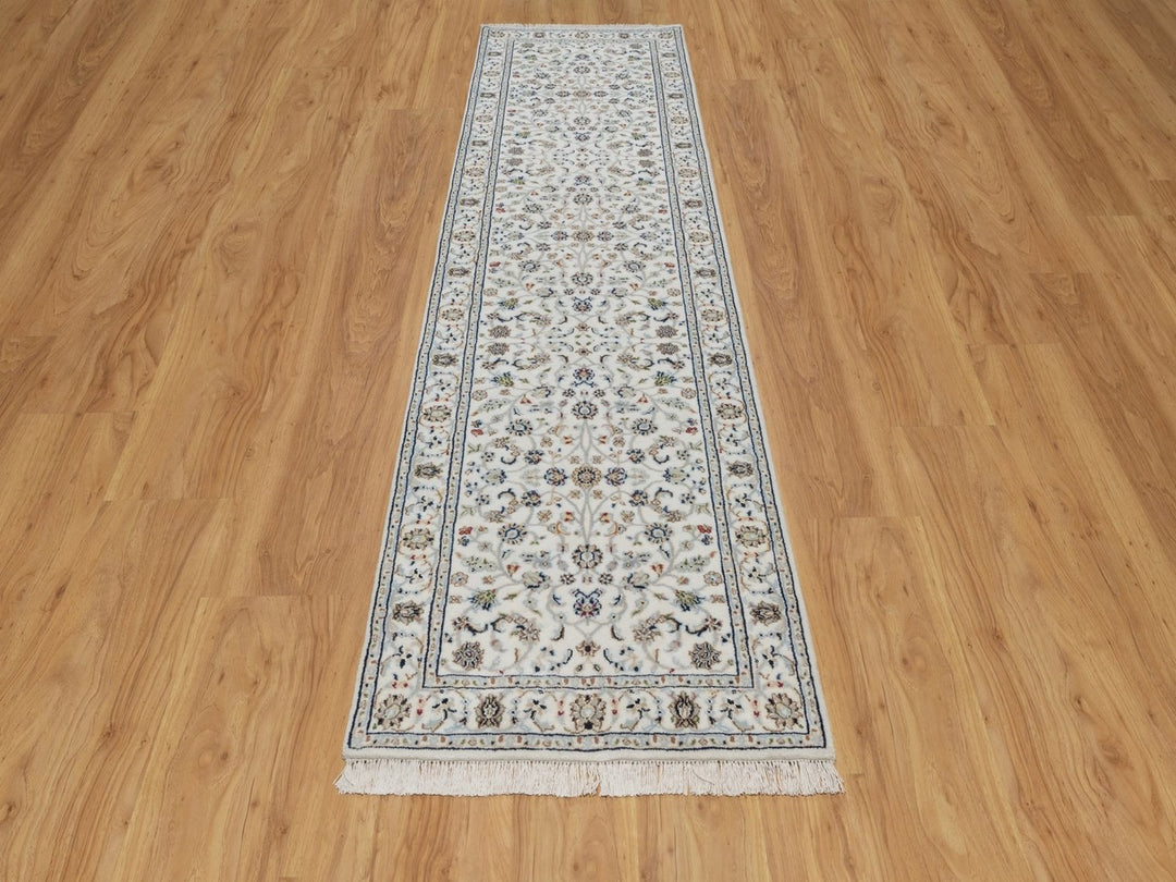 2'8" x 10'2" New Hand Knotted Ivory Wool & Silk Runner Oriental Rug - MOA10291558