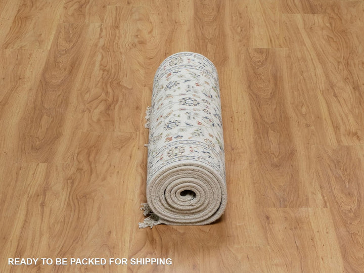 2'8" x 10'2" New Hand Knotted Ivory Wool & Silk Runner Oriental Rug - MOA10291558