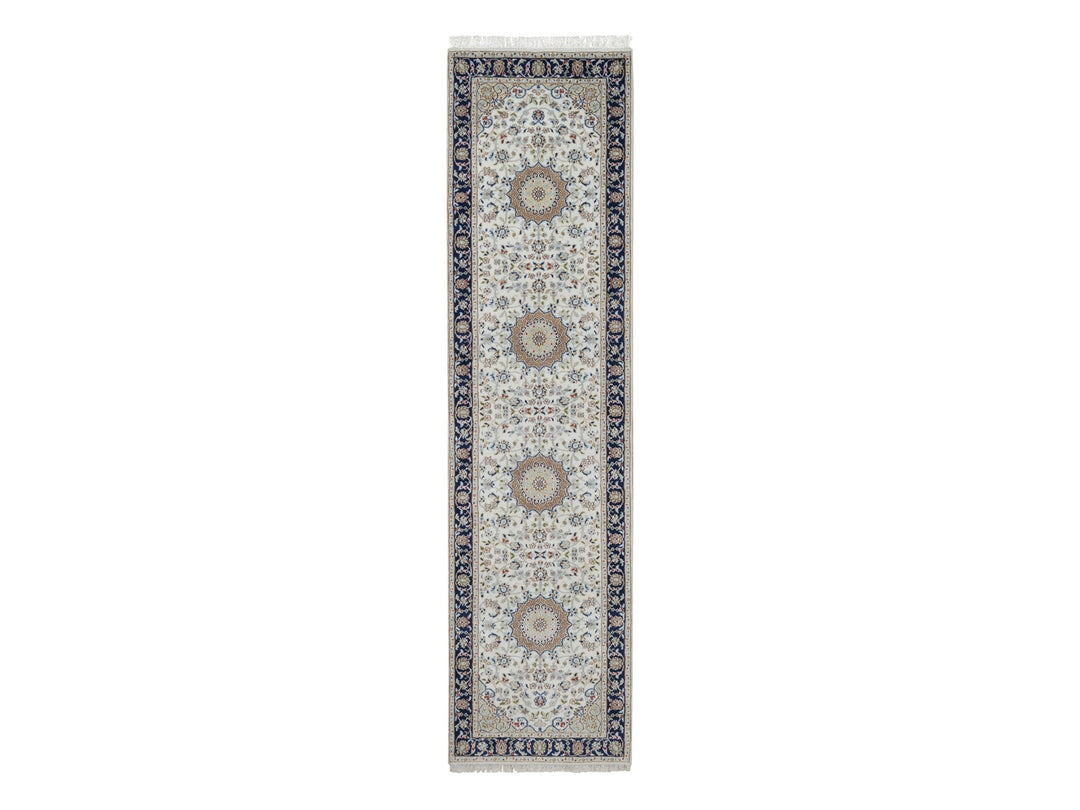 2'8" x 10'3" New Hand Knotted Ivory Wool & Silk Runner Oriental Rug - MOA10291559