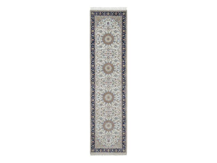 2'8" x 10'3" New Hand Knotted Ivory Wool & Silk Runner Oriental Rug - MOA10291559