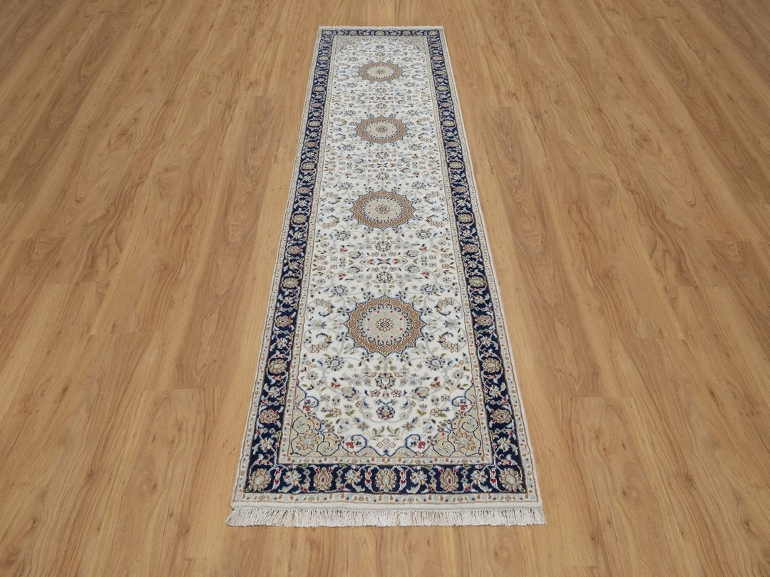 2'8" x 10'3" New Hand Knotted Ivory Wool & Silk Runner Oriental Rug - MOA10291559