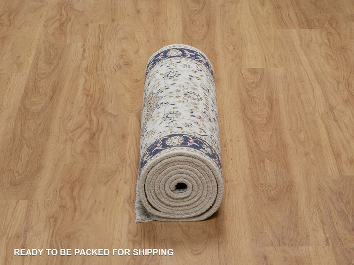 2'8" x 10'3" New Hand Knotted Ivory Wool & Silk Runner Oriental Rug - MOA10291559