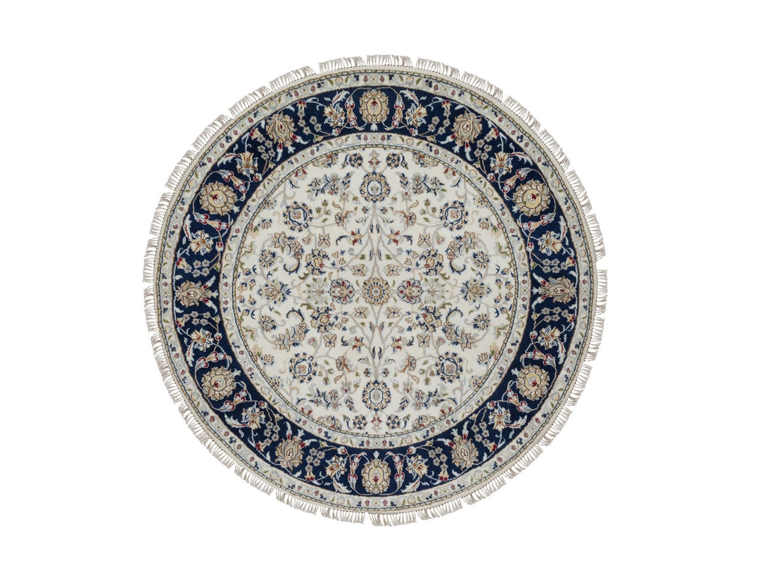 5'0" x 5'0" New Hand Knotted Ivory Wool & Silk Round Oriental Rug - MOA10291560