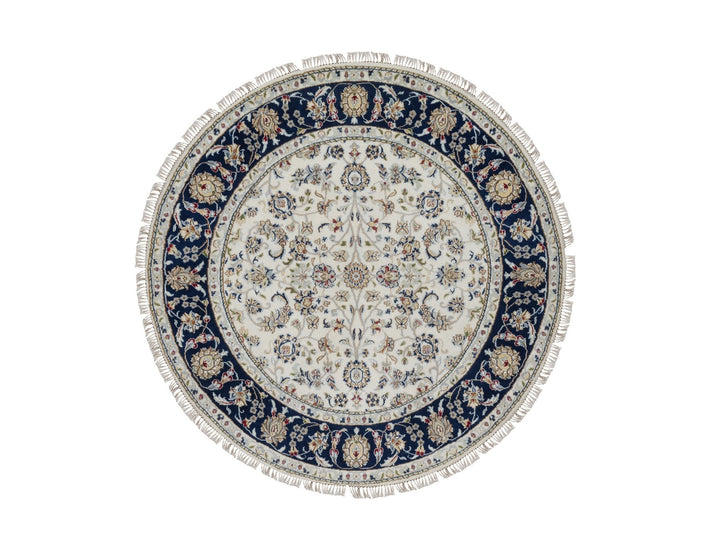 5'0" x 5'0" New Hand Knotted Ivory Wool & Silk Round Oriental Rug - MOA10291560