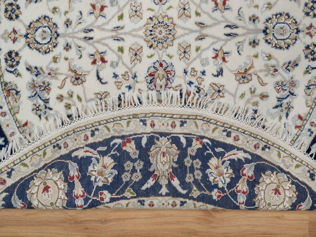 5'0" x 5'0" New Hand Knotted Ivory Wool & Silk Round Oriental Rug - MOA10291560