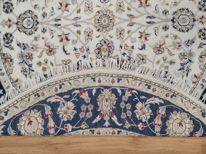 5'0" x 5'0" New Hand Knotted Ivory Wool & Silk Round Oriental Rug - MOA10291560