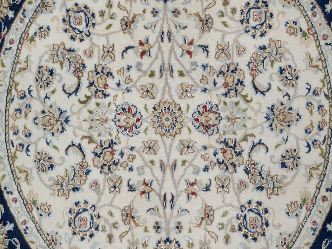 5'0" x 5'0" New Hand Knotted Ivory Wool & Silk Round Oriental Rug - MOA10291560