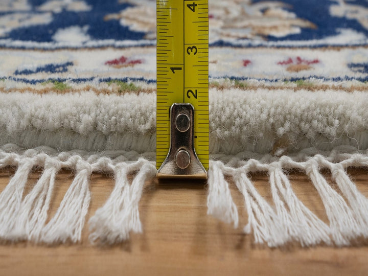 5'0" x 5'0" New Hand Knotted Ivory Wool & Silk Round Oriental Rug - MOA10291560