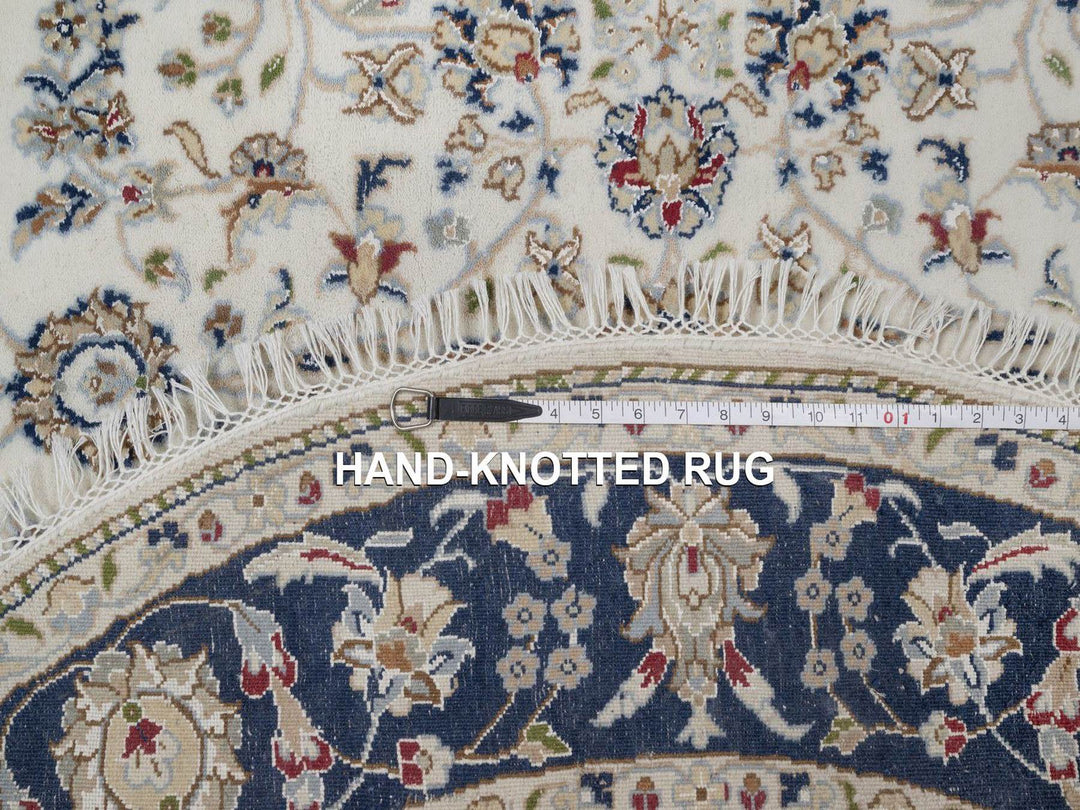 5'0" x 5'0" New Hand Knotted Ivory Wool & Silk Round Oriental Rug - MOA10291560
