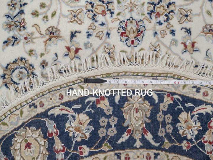5'0" x 5'0" New Hand Knotted Ivory Wool & Silk Round Oriental Rug - MOA10291560