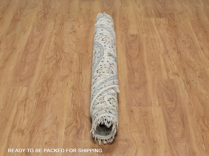 5'11" x 5'11" New Hand Knotted Ivory Wool & Silk Round Oriental Rug - MOA10291561