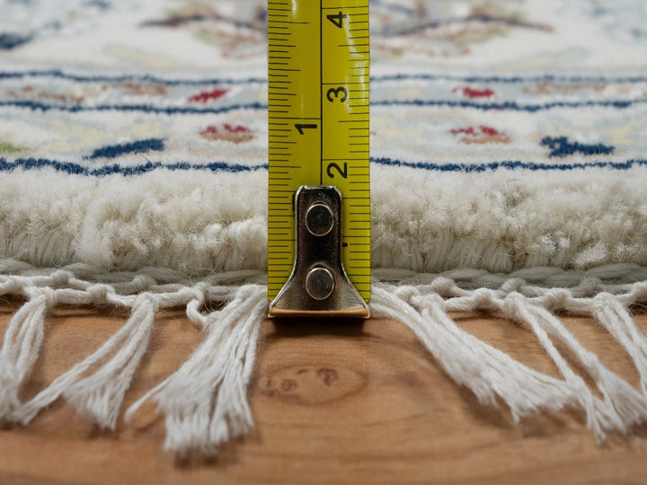 5'11" x 5'11" New Hand Knotted Ivory Wool & Silk Round Oriental Rug - MOA10291561