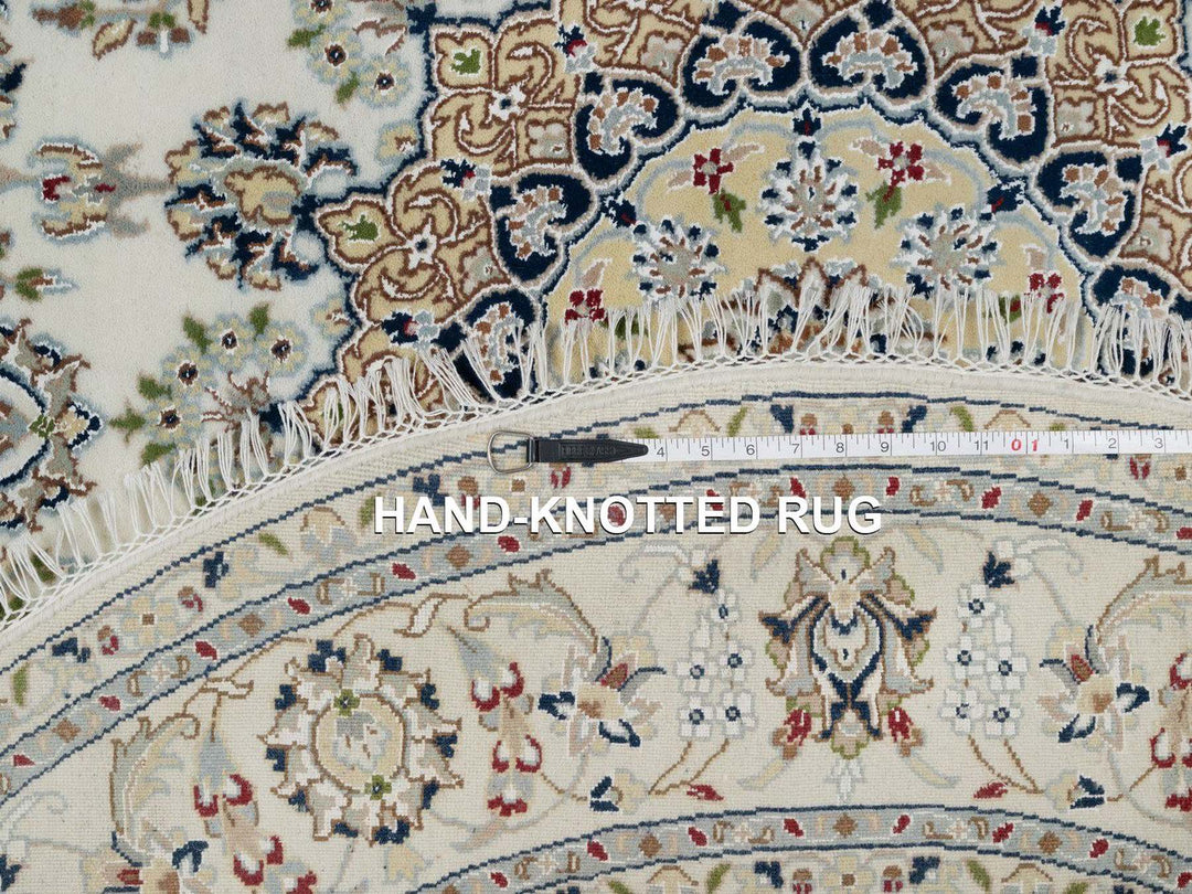 5'11" x 5'11" New Hand Knotted Ivory Wool & Silk Round Oriental Rug - MOA10291561
