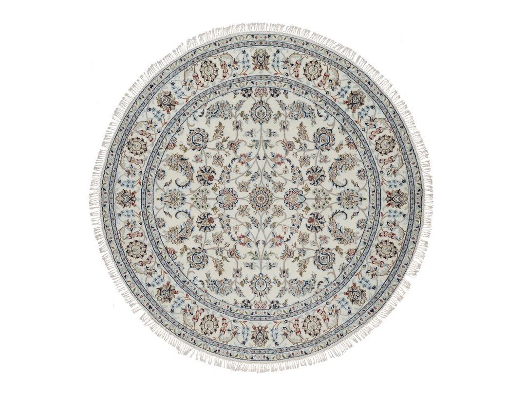 6'0" x 6'0" New Hand Knotted Ivory Wool & Silk Round Oriental Rug - MOA10291562