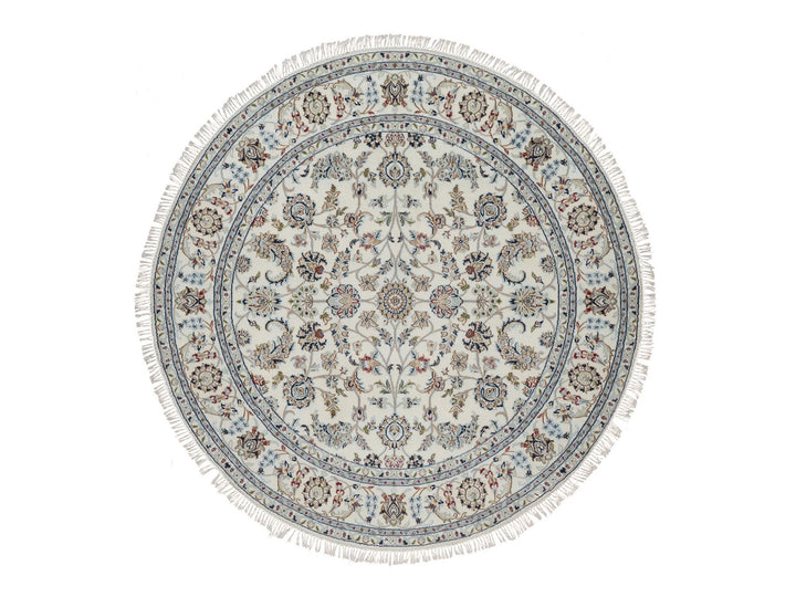 6'0" x 6'0" New Hand Knotted Ivory Wool & Silk Round Oriental Rug - MOA10291562
