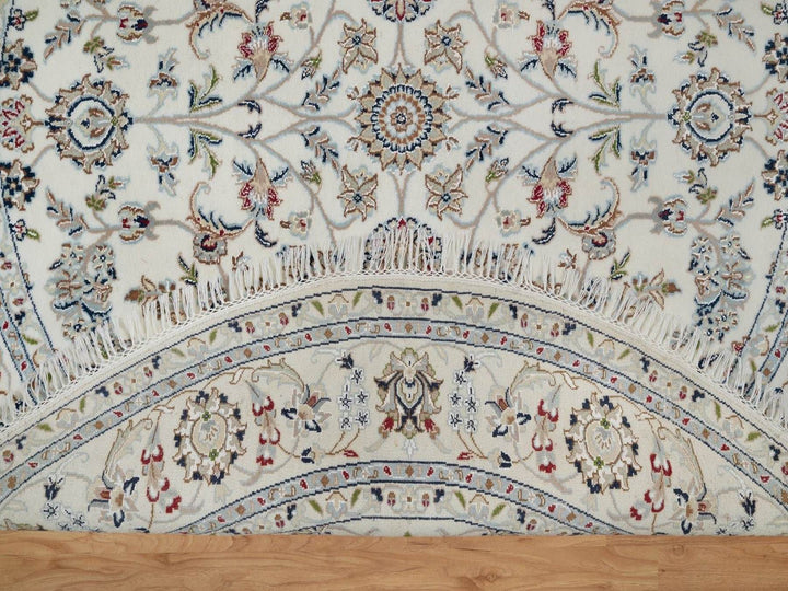 6'0" x 6'0" New Hand Knotted Ivory Wool & Silk Round Oriental Rug - MOA10291562