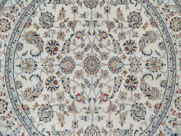 6'0" x 6'0" New Hand Knotted Ivory Wool & Silk Round Oriental Rug - MOA10291562