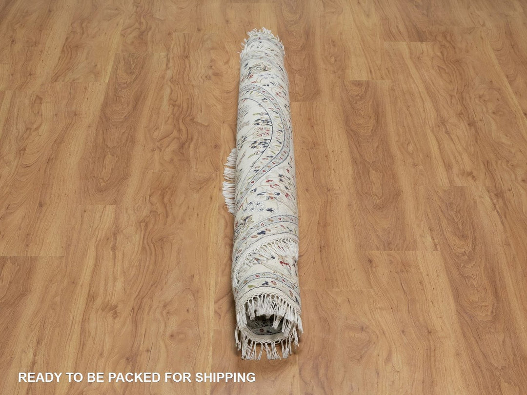 6'0" x 6'0" New Hand Knotted Ivory Wool & Silk Round Oriental Rug - MOA10291562