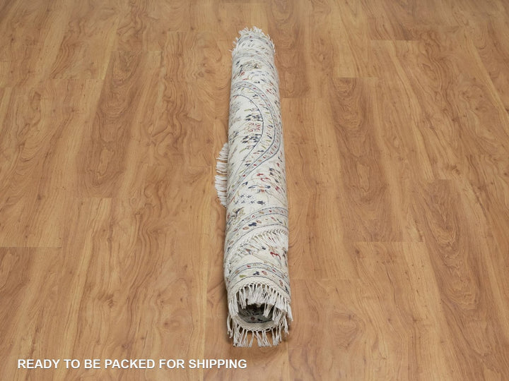 6'0" x 6'0" New Hand Knotted Ivory Wool & Silk Round Oriental Rug - MOA10291562