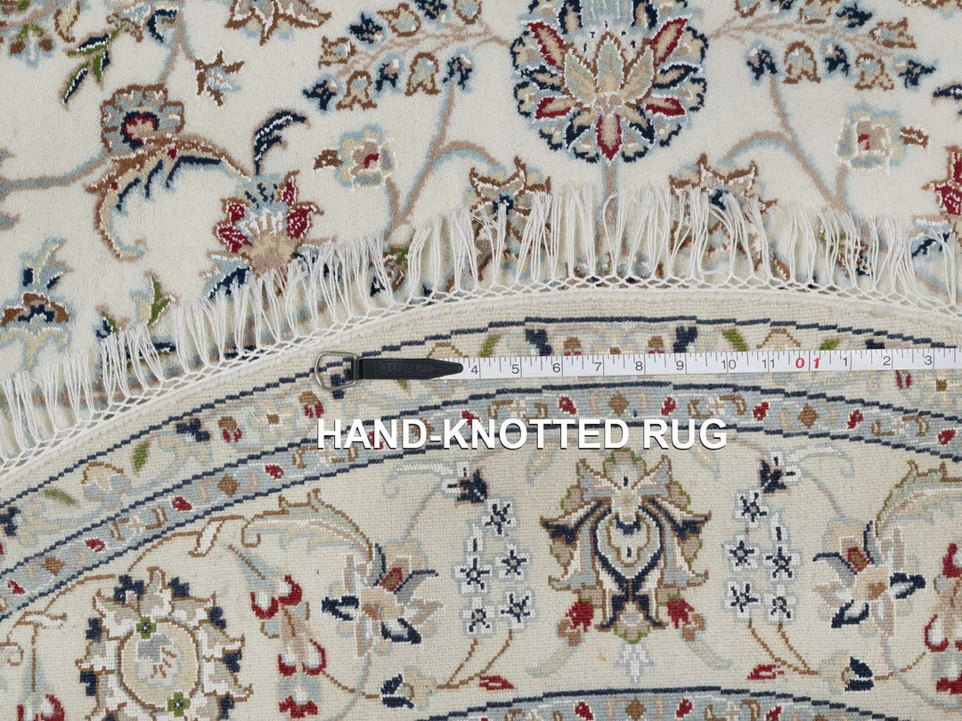 6'0" x 6'0" New Hand Knotted Ivory Wool & Silk Round Oriental Rug - MOA10291562
