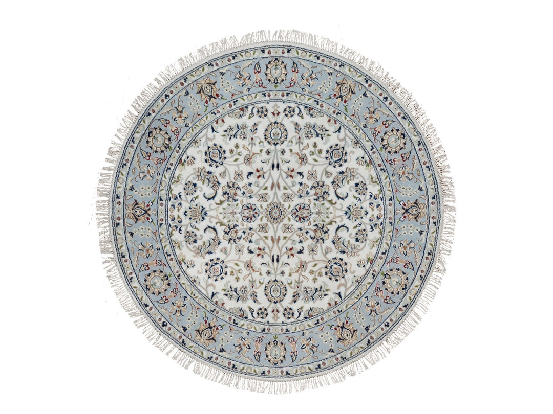 5'1" x 5'1" New Hand Knotted Ivory Wool & Silk Round Oriental Rug - MOA10291563