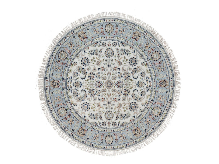 5'1" x 5'1" New Hand Knotted Ivory Wool & Silk Round Oriental Rug - MOA10291563
