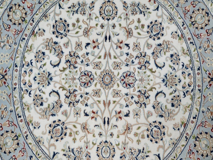 5'1" x 5'1" New Hand Knotted Ivory Wool & Silk Round Oriental Rug - MOA10291563