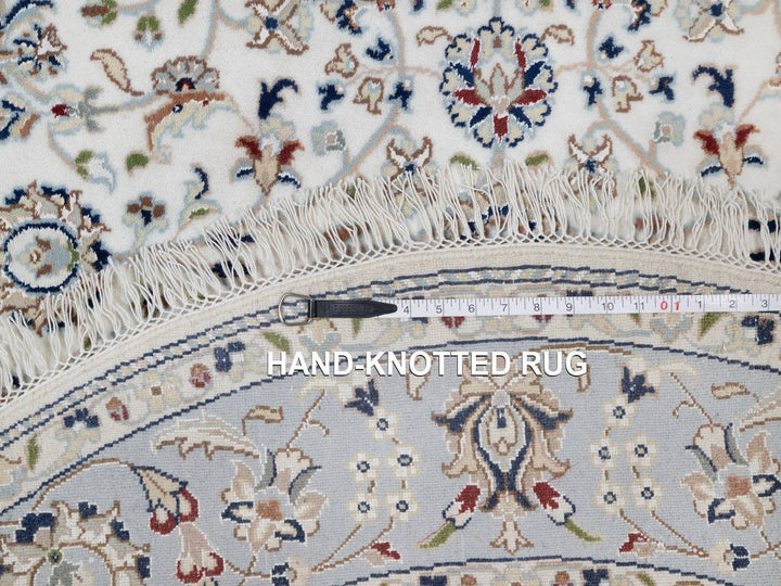 5'1" x 5'1" New Hand Knotted Ivory Wool & Silk Round Oriental Rug - MOA10291563