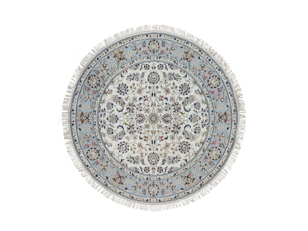 5'2" x 5'2" New Hand Knotted Ivory Wool & Silk Round Oriental Rug - MOA10291564