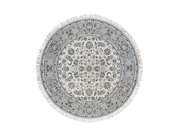 5'2" x 5'2" New Hand Knotted Ivory Wool & Silk Round Oriental Rug - MOA10291564