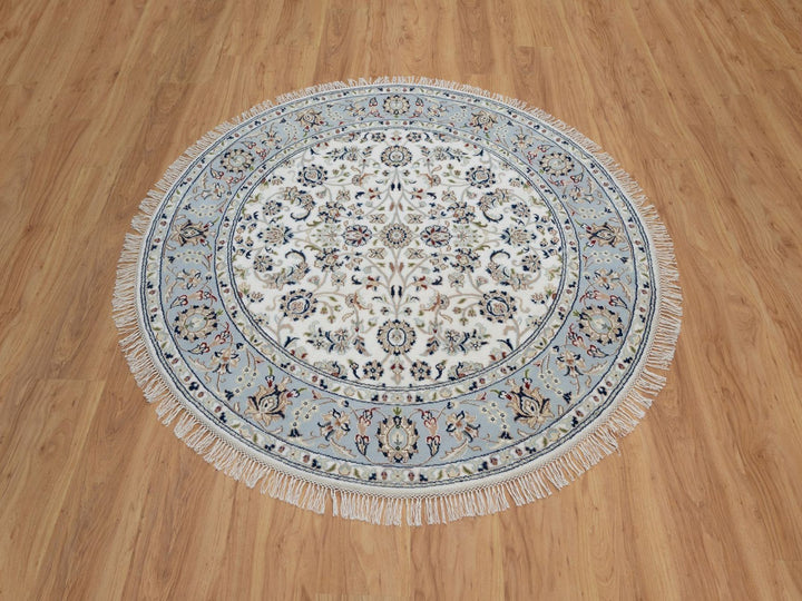 5'2" x 5'2" New Hand Knotted Ivory Wool & Silk Round Oriental Rug - MOA10291564