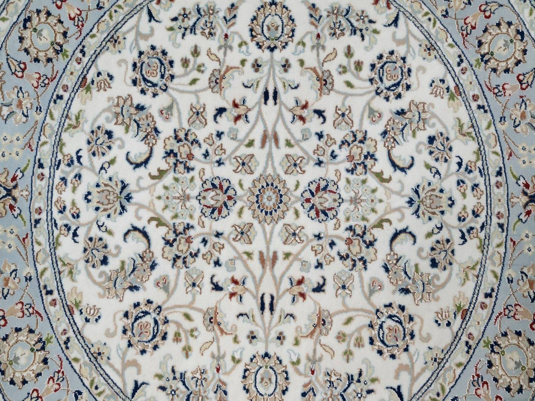 5'2" x 5'2" New Hand Knotted Ivory Wool & Silk Round Oriental Rug - MOA10291564