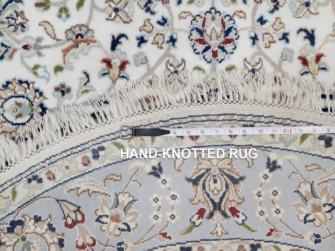 5'2" x 5'2" New Hand Knotted Ivory Wool & Silk Round Oriental Rug - MOA10291564
