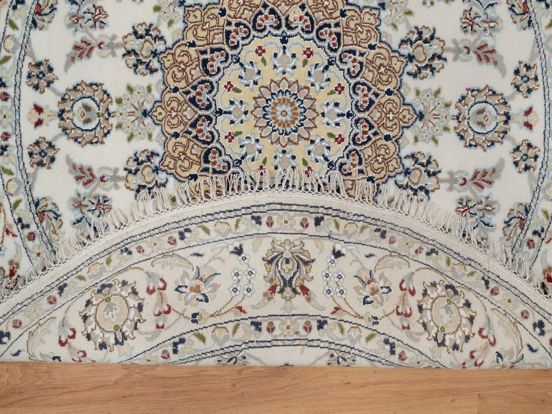 5'0" x 5'0" New Hand Knotted Ivory Wool & Silk Round Oriental Rug - MOA10291565