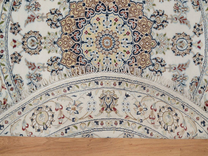 5'0" x 5'0" New Hand Knotted Ivory Wool & Silk Round Oriental Rug - MOA10291565
