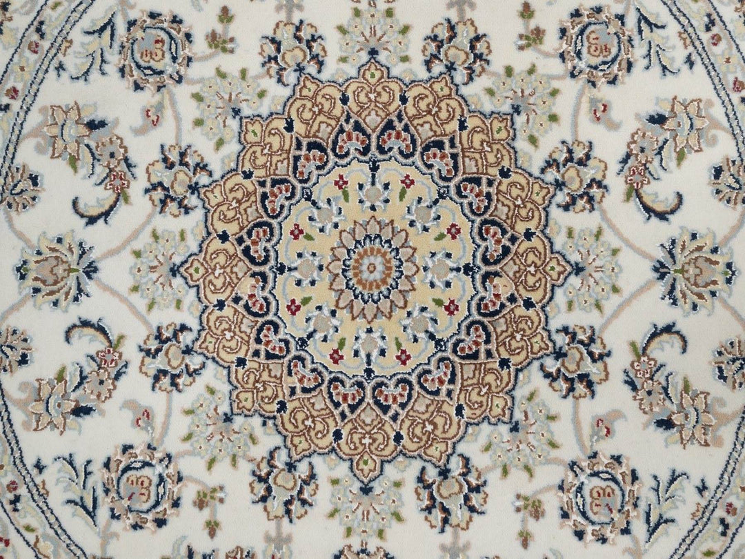 5'0" x 5'0" New Hand Knotted Ivory Wool & Silk Round Oriental Rug - MOA10291565