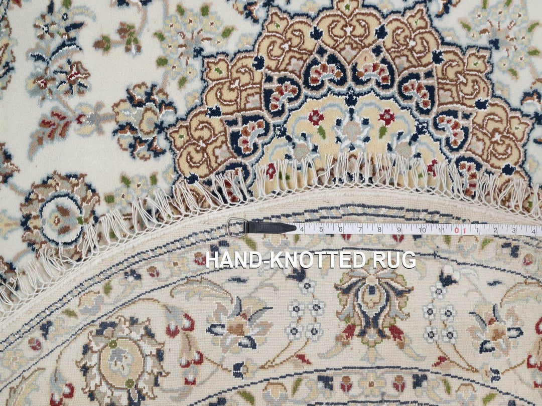 5'0" x 5'0" New Hand Knotted Ivory Wool & Silk Round Oriental Rug - MOA10291565
