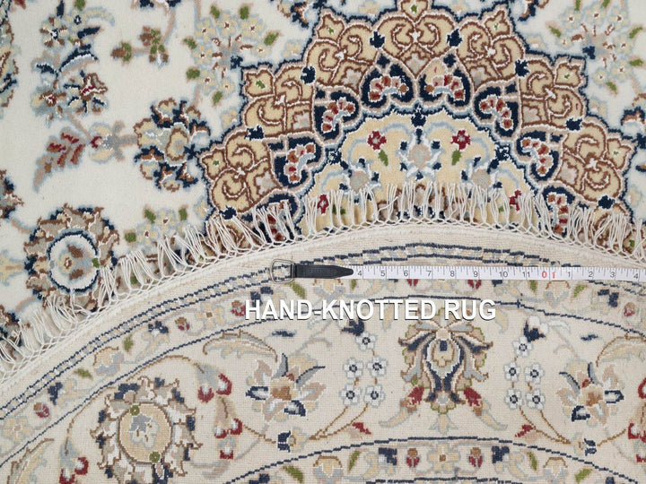 5'0" x 5'0" New Hand Knotted Ivory Wool & Silk Round Oriental Rug - MOA10291565